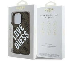 Guess PU Leather 4G Big Love Logo MagSafe Apple iPhone 16 Pro Max dėklas telefonui rudos spalvos