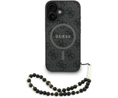 Guess PU Leather 4G Colored Ring Strap MagSafe dėklas skirtas Apple iPhone 16 juodos spalvos