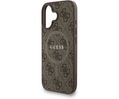 Guess PU Leather 4G Colored Ring Strap MagSafe dėklas skirtas Apple iPhone 16 rudos spalvos