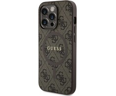 Guess GUHMP14LG4GFRW Apple iPhone 14 Pro 6.1" rudos spalvos dėklas 4G Collection Leather Metal Logo MagSa