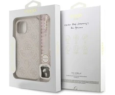 Guess PU Leather 4G Colored Ring Strap MagSafe dėklas skirtas Apple iPhone 15 rožinės spalvos