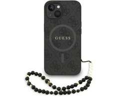 Guess PU Leather 4G Colored Ring Strap MagSafe dėklas skirtas Apple iPhone 14 juodos spalvos