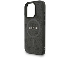 Guess PU Leather 4G Colored Ring Strap MagSafe dėklas skirtas Apple iPhone 16 Pro juodos spalvos