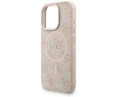 Guess PU Leather 4G Colored Ring Strap MagSafe dėklas skirtas Apple iPhone 16 Pro rožinės spalvos