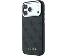 Guess PU odos 4G auksinio rėmelio „MagSafe“ dėklas, skirtas „iPhone 18 Pro“, juodas