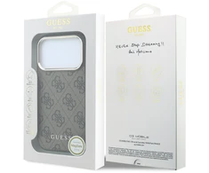 Guess PU Leather 4G Gold Frame MagSafe dėklas iPhone 18 Pro rudos spalvos