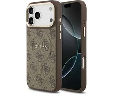 Guess PU Leather 4G Gold Frame MagSafe dėklas skirtas Apple iPhone 17 Pro Max rudos spalvos