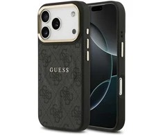 Guess PU Leather 4G Gold Frame MagSafe dėklas skirtas Apple iPhone 17 Pro juodos spalvos