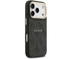Guess PU Leather 4G Gold Frame MagSafe dėklas skirtas Apple iPhone 17 Pro juodos spalvos