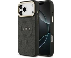Guess PU Leather 4G Gold Frame MagSafe dėklas skirtas Apple iPhone 17 Pro Max juodos spalvos