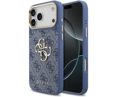 Dėklas Guess PU Leather 4G Metal Logo Gold Frame Case for iPhone 18 Pro Max Mėlyna