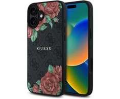 Guess GUHMP16SP4ROPEMCK Apple iPhone 16 6.1" dėklas telefonui juodos spalvos 4G Flowers Print MagSafe