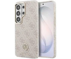 Guess PU Leather 4G Strass Logo Gold Frame Magnetic dėklas skirtas Samsung Galaxy S26 Ultra rožinės spalvos