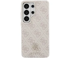 Guess PU Leather 4G Strass Logo Gold Frame Magnetic dėklas skirtas Samsung Galaxy S26 Ultra rožinės spalvos