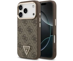 Dėklas Guess PU Leather 4G Strass Triangle Logo Gold Frame MagSafe Case for iPhone 18 Pro Brown