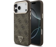 Guess PU odos 4G Strass trikampio logotipo auksinio rėmelio „MagSafe“ dėklas, skirtas „iPhone 18 Pro Max“, rudas