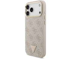 „Guess“ PU odos 4G strass trikampio logotipo auksinio rėmelio „MagSafe“ dėklas, skirtas „iPhone 18 Pro Max“, rožinis