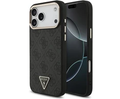 „Guess“ PU odos 4G strassinis trikampio logotipas su auksiniu rėmeliu, „MagSafe“ dėklas, skirtas „iPhone 18 Pro Max“, juodas
