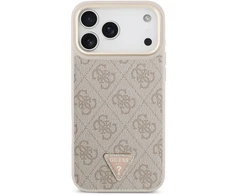 „Guess“ PU odos 4G strass trikampio logotipo auksinio rėmelio „MagSafe“ dėklas, skirtas „iPhone 18 Pro Max“, rožinis