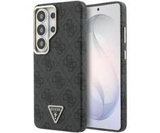 Guess PU Leather 4G Strass Triangle Logo Gold Frame Magnetic dėklas skirtas Samsung Galaxy S26 Ultra juodos spalvos