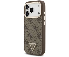 Dėklas Guess PU Leather 4G Strass Triangle Logo Gold Frame MagSafe Case for iPhone 18 Pro Brown