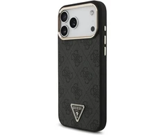 „Guess“ PU odos 4G strassinis trikampio logotipas su auksiniu rėmeliu, „MagSafe“ dėklas, skirtas „iPhone 18 Pro Max“, juodas