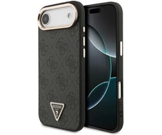 Guess PU Leather 4G Triangle Logo Gold Frame MagSafe dėklas skirtas Apple iPhone 17 Air juodos spalvos