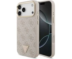Guess PU Leather 4G Triangle Logo Gold Frame MagSafe dėklas skirtas Apple iPhone 17 Pro Max rožinės spalvos