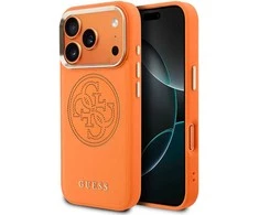 Guess PU Perforated 4G Logo MagSafe dėklas skirtas Apple iPhone 17 Pro oranžinės spalvos