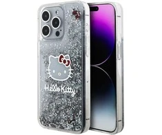 Apple iPhone 15 Pro Max Hello Kitty dėklas Liquid Glitter Charms Kitty Head (HKHCP15XLIKHET) sidabrinės spalvos