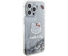 Apple iPhone 15 Pro Max Hello Kitty dėklas Liquid Glitter Charms Kitty Head (HKHCP15XLIKHET) sidabrinės spalvos