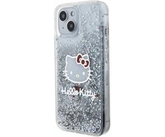 Hello Kitty HKHCP15SLIKHET Apple iPhone 15 /14 / 13 6.1" sidabro spalvos kietas dėklas su skystų blizgučių pakabukais rinkinys