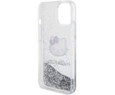 Apple iPhone 13 / 14 / 15 Hello Kitty dėklas Liquid Glitter Charms Kitty Head (HKHCP15SLIKHET) sidabrinės spalvos
