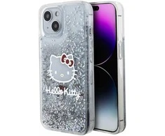 Apple iPhone 13 / 14 / 15 Hello Kitty dėklas Liquid Glitter Charms Kitty Head (HKHCP15SLIKHET) sidabrinės spalvos