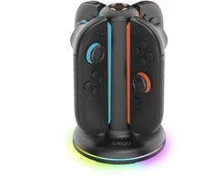 „iPega SW2052“ įkroviklio stotelė su RGB šviesa, skirta „JoyCon“ valdikliams, „Nintendo Switch 2“, juoda