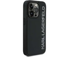 Karl Lagerfeld 3D Rubber Glitter Logo Apple iPhone 13 Pro dėklas telefonui juodos spalvos