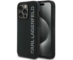 Karl Lagerfeld 3D Rubber Glitter Logo Apple iPhone 14 Pro dėklas telefonui juodos spalvos