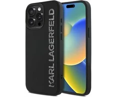 Karl Lagerfeld 3D Rubber Glitter Logo Apple iPhone 15 Pro Max dėklas telefonui juodos spalvos