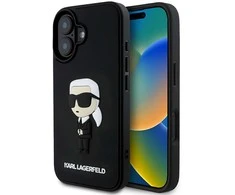 Karl Lagerfeld 3D Rubber Ikonik Apple iPhone 16 dėklas telefonui juodos spalvos