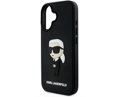 Karl Lagerfeld 3D Rubber Ikonik Apple iPhone 16 dėklas telefonui juodos spalvos