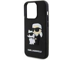Karl Lagerfeld 3D Rubber Karl and Choupette Apple iPhone 13 Pro dėklas telefonui juodos spalvos