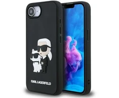 Karl Lagerfeld 3D Rubber Karl and Choupette dėklas skirtas Apple iPhone 16e juodos spalvos
