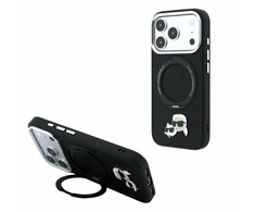 Karl Lagerfeld arl Lagerfeld PU Grained K&CH Heads Ring Stand Magsafe dėklas skirtas iPhone 18 Pro Max juodos spalvos