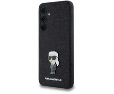 Samsung Galaxy A35 5G Karl Lagerfeld dėklas Fixed Glitter Ikonik Logo Metal Pin (KLHCSA35GKNPSK) juodos spalvos