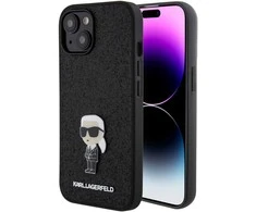 Karl Lagerfeld KLHCP15SGKNPSK Apple iPhone 15/ 14 / 13 6.1″ juodos spalvos kietas dėklas Fixed Glitter Ikonik Log