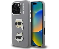 Karl Lagerfeld Grained PU K&CH Heads dėklas skirtas Apple iPhone 16 Pro Max pilkos spalvos