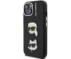 Karl Lagerfeld Grained PU K&CH Heads dėklas skirtas Apple iPhone 15 juodos spalvos