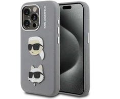 Karl Lagerfeld Grained PU K&CH Heads dėklas skirtas Apple iPhone 15 Pro pilkos spalvos