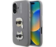 Karl Lagerfeld Grained PU K&CH Heads dėklas skirtas Apple iPhone 16 pilkos spalvos