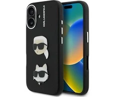Karl Lagerfeld Grained PU K&CH Heads dėklas skirtas Apple iPhone 16 juodos spalvos